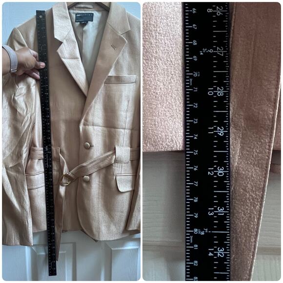 ASOS DESIGN Men’s Gold Metallic Slim Belted Suit Blazer Jacket Long Size 40 - Picture 7 of 9